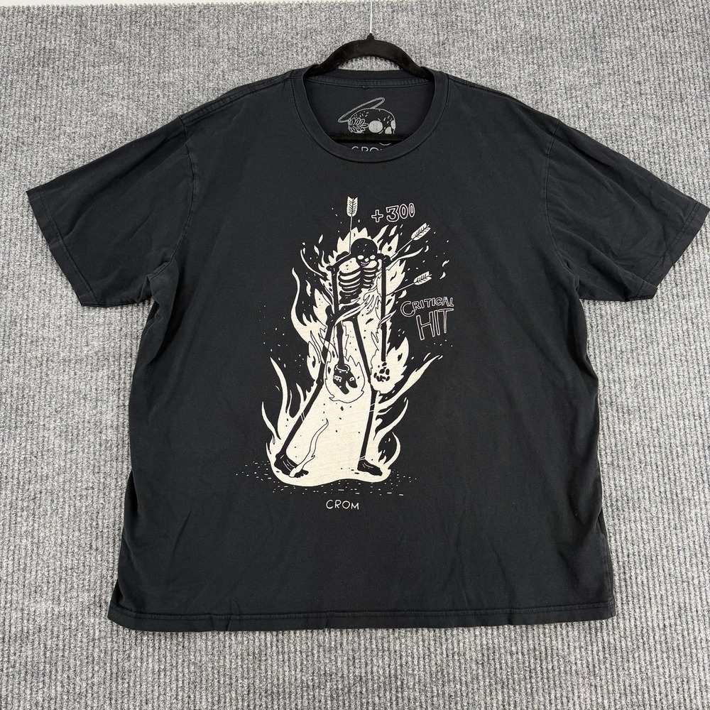 CROM Critical Hit Gamer T Shirt Men's XXL Black Skeleton Dice Graphic